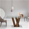 Liberoshopping Tavolo fisso rettangolare con base in metallo, struttura in mdf e piano in vetro ENNIO Teak