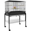 PawHut Grande gabbia per uccelli, gabbia per pappagalli, voliera per uccelli da interni e da esterni, con supporto, ruote per cacatua pappagalli canarini, acciaio, 85 x 49 x 119 cm, nero