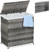 Relaxdays Cesto Portabiancheria Pieghevole con Coperchio e 2 Scomparti, 110 L, HLP: 60x58x34 cm, Rattan, Grigio Beige