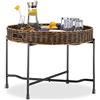 Relaxdays Naturale Tavolino in Rattan, Vassoio Rotondo, in Vimini, Base Pieghevole in Metallo, 47x66cm, Legno Nero, 47 x 66 x 66 cm