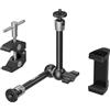 SMALLRIG Clamp w/ 1/4 and 3/8 Thread Holes, 9.8 Inches Adjustable Friction Power Articulating Magic Arm with Phone Holder for Action Cameras, Smartphones, LCD Monitor/LED Lights - 5326