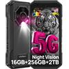 Ulefone Armor X32 Pro 5G Rugged Smartphone 2025, 16GB+256GB/SD-2TB Android 14, 64MP+16MP+25MP Visione Notturna con 120LUM Torcia Abbagliante 5.65 5500mAh, 3-Slots/Face ID/Fingerprint/GPS/OTG/NFC Nero