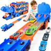 iKidiki Dinosauri Camion Macchinine per Bambini, Gioco Bambino 2 3 4 5 Anni Dinosauri per Bambini Regalo Bambino 2 3 4 5 Anni Camion Giocattolo per Bambini, Traccia Car con 6 Auto da Corsa in Lega