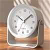 AYRELY Sveglia analogica da 3,5 pollici, sveglia silenziosa, senza ticchettio, orologio da tavolo con angolo regolabile, funzionamento a batteria con luce (bianco)