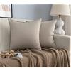 GIRASOLE HOME Coppia Federe Cuscini in Simil Lino Antiacaro e Ipoallergenico Per Divano e Letto Copricuscini Arredamento Casa con Zip Invisibile 2 pezzi (45x45cm, Tortora)