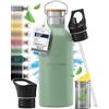 BeMaxx Bottiglia Acqua Termica INOX ACTIVE FLASK + Cannuccia (3 Tappi), Senza BPA, 1l/500ml | Borraccia Isotermica Acciaio - Caldo/Freddo, Ufficio Outdoor Sport Bicicletta viaggio fitness, Caffe Te