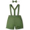 Volunboy Bambino Pantaloncini con Bretelle, Ragazzo Estivi Casual Lino Shorts con Papillon 3 Pezzi(Verde Foresta,4-5 Anni,Taglia 120)