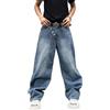 Zewool Jeans larghi da uomo con bottoni angolati, oversize, stile skater, Y2k, hip hop, gamba larga, in denim, A10 Blu, XXL