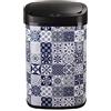 KITCHEN MOVE Bat Tile Pattumiera Automatica da Cucina, 58 l, Piastrelle di Cemento, Acciaio Plastica, Carreau de Ciment Bleu, 41x29x65cm