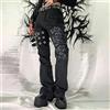 CABULE Goth Rock Alternative Jeans Neri Cuore da Donna Harajuku Fasciatura Vintage Cargo Girls Pantaloni Punk Dritti da jogging-1-L