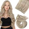 Moresoo Extension Capelli Veri Clip Meches Extension Clip Capelli Veri Invisibili Biondo Cenere con Biondo Candeggino #P18/613 40 cm 80g 5 Pezzi