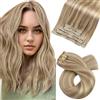 Moresoo Extension Capelli Veri Clip Meches Extension Clip Capelli Veri Invisibili Biondo Dorato con Biondo Medio #P16/22 40 cm 80g 5 Pezzi