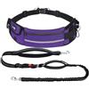 Pecute Guinzaglio Mani Libere per Cani,Guinzaglio per Cani, Camminata, Allenamento, Escursionismo, Cintura in Vita Regolabile e Custodia per l'acqua, per Corsa, Jogging,Viola