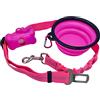 RIGIARILOO - Kit Viaggio per Cani e Gatti: Cintura Sicurezza Auto Rosa, Ciotola Pieghevole, Porta Sacchetti Guinzaglio - Set 3 Accessori Essenziali