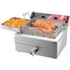 CROSSON Friggitrice elettrica commerciale 6500W 12L grande friggitrice in acciaio inox con rubinetto di scarico,3 cestino,per cucina uso ristorante