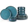 vancasso Set di piatti da 12 Pezzi per 4 Persone, Servizio di Piatti in Gres, Servizio da Tavola con 4 Piatti Piani (26 cm), 4 Piatti da Dessert (21 cm) e 4 Ciotole Cereali (680 ml), Blu, Serie VEGA
