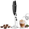 LULUWA Montalatte con Supporto e 2 Teste LULUWA, Frullino per le Uova Miscelatore per Bevande Portatile Macchina per Schiuma di Caffè Elettrica per Macchiato Cappuccino Matcha, Senza Batteria (Nero)