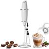LULUWA Montalatte con Supporto e 2 Teste LULUWA, Frullino per le Uova Miscelatore per Bevande Portatile Macchina per Schiuma di Caffè Elettrica per Macchiato Cappuccino Matcha, Senza Batteria (Bianco)