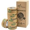NATEE - Nastro di carta per imballaggio, completamente riciclabile, in carta kraft stampata ecologica per imballaggi e scatole, confezione di carta marrone per traslochi, larghezza 50 mm, 6 pezzi