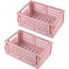 Frepea 2 cesti portaoggetti, piccole scatole pieghevoli, rosa, pieghevole, stabile, in plastica, per cucina, cameretta dei bambini, ufficio (rosa)
