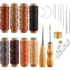 JSMTKJ 21 Pezzi Filo Cerato Pelle Kit di Riparazione Tappezzeria 8 Colori 264 Yarde 150D Kit da Cucito per Fai Da Te