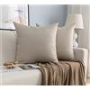 GIRASOLE HOME Coppia Federe Cuscini in Simil Lino Antiacaro e Ipoallergenico Per Divano e Letto Copricuscini Arredamento Casa con Zip Invisibile 2 pezzi (60x60cm, Tortora)