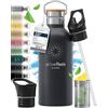 BeMaxx Bottiglia Acqua Termica INOX ACTIVE FLASK + Cannuccia (3 Tappi), Senza BPA, 1l/500ml | Borraccia Isotermica Acciaio - Caldo/Freddo, Ufficio Outdoor Sport Bicicletta viaggio fitness, Caffe Te