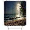 OCEUMACO Design Mare Tenda Doccia Antimuffa Stampa 3D Spiaggia Onda Blu Scura Tende Vasca da Bagno in Tessuto Poliestere Impermeabile Luna Sabbia Marrone Moderna 180x200 cm Lavabile Lavatrice