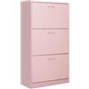 BAKAJI Scarpiera Salvaspazio Slim Portascarpe in Legno Melaminico con 3 Ante a Ribalta e Doppia Profondità Dimensioni 60 x 24 x 120 cm (Rosa)