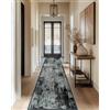 DEFYNEE Tappeto moderno astratto per corridoio, cucina, antiscivolo, lavabile, 60 x 240 cm, blu/nero, per soggiorno, camera da letto, corridoio, cucina