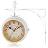 HERCHR Orologio Parete Stazione Ferroviaria in Ferro Bianco Bifaccia, Orologio Vintage Al Quarzo a Campana Su Entrambi I Lati, Stile Europeo Orologio Da Parete a Batterie per Casa, Soggiorno,8,6 Pollici