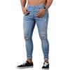 ShiFan Jeans Strappati Ginocchia Uomo Skinny Elasticizzati Pantaloni Casual Slim Fit Azzurro Chiaro S