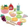 KATLKIU Set Accessori Cucina per Bambini in Legno - 18 Pezzi Cibo Giocattolo con Frutta, Verdura, Piatti e Utensili, Gioco di Simulazione Educativo per Bimbi e Bimbe