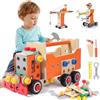 XIAPIA Cassetta Attrezzi in Legno Giochi per Bambini 3 4 5 6 Anni, Gioco Montessori Banco da Lavoro Kit di Valigetta Attrezzi 124 Pezzi, Giocattoli Educativi Regalo per Bambino Bambina