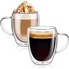Top-Spring Tazze da caffè in vetro a doppia parete, tazze di vetro isolate per latte, set di 2 tazze da tè con manici, resistenti al calore, tazza per cappuccino espresso da 350 ml (Trasparente)