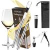 AUROAY Refrigeratori per Bottiglie Vino Set 7 in 1,Aste Refrigeranti in SUS 304,Bastoni Raffredamento per Vino Bianco Spumante Champagne,Bacchette Reffreda Vino con Versatore Cavatappi Tappo