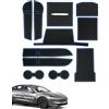 LANGBEAN Tappetini Antipolvere per Tesla Model 3 Highland 2024 2025, 11 Pezzi Tappeti in Gomma Antiscivolo per Console Centrale Vano Portaoggetti Portabicchieri Fessura Porta Integrata, Nero & Blu