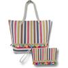 Vico Casa® Borsa mare donna con pochette, borsa a righe con frangette/Borsa spiaggia 38x38X14cm con borsetta, tasca interna e manici in cotone (ZX-14470A-AS4)
