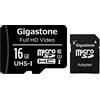 GIGASTONE Scheda di Memoria Micro SDHC da 16 GB con Adattatore SD, U1 C10, Fino a 85 MB/s di Lettura, 15 MB/s di Scrittura per Telefono Fotocamere Videocamere Tavoletta Dashcam GoPro DJI Drone