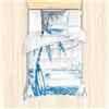 ABAKUHAUS Blu Bianco Set Copripiumino, Spiaggia di Surf, Anti-Acaro chi soffre di allergie adatto con federa, Blu Bianco