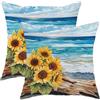 Generic Set di 2 federe per cuscino a forma di girasole, motivo floreale giallo, decorazione costiera decorativa per la casa, divano, letto, divano, letto, divano, 50,8 x 50,8 cm