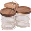 Villa d'Este Home Tivoli 1996 Set 3 barattoli 390 ml in vetro borosilicato, coperchio in legno di acacia e stand in ferro, 4 Toni