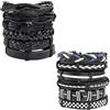 Manfnee 12Pcs Set di Bracciale Punk Gotico Rock Vintage Multistrato Pelle PU Uomo Donna Regolabile