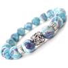 ThurColas Bracciale da donna in perle di giada bianca colorate blu e viola e perla centrale con cristalli