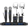MicrocKing Sistema microfonico wireless, UHF 4 canali senza fili microfono con microfoni portatili/bodypack lavalier, lungo raggio, ideale per karaoke/feste/matrimoni/concerti (MK240-2)