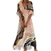 Generico Vestito Donna Estivo Lungo Manica Corta Lungo Abito Larghe Casual Boho Abiti Stampa Floreale per La Primavera E L'Estate Confortevole Abiti Estivi Donna Curvy