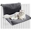 Jokapy Amaca per Gatti Termosifone Cuccia Gatto Termosifone con Morbida e Calda Coperta di Peluche Lavabile Felpata Letto per Gatto da Appendere Amaca da Finestra per Gatti per Animali (Grigio, Piazza)