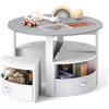 COSTWAY Set Tavolo e Sedie per Bambini a 5 Pezzi, Tavolino Rotondo Salvaspazio con 4 Sgabelli, Ripiano e 4 Cassetti in Tessuto, Set Mobili per Cameretta, Asilo e Disegnare (Grigio)