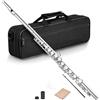 Asyduey 16 Fori Aperti Chiusi Chiave C Flauto Traverso Professionale Strumento Musicale da Concerto con In Stick di Panno per La Pulizia Della Scatola