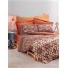 Nuit Des Rêves Ranforce - Set di copertine trapunta singola, XXL, 155 x 220 cm, 100% cotone, marrone/arancione/bianco, lavabile in lavatrice, chiusura a bottone, elegante stampa a pigmenti